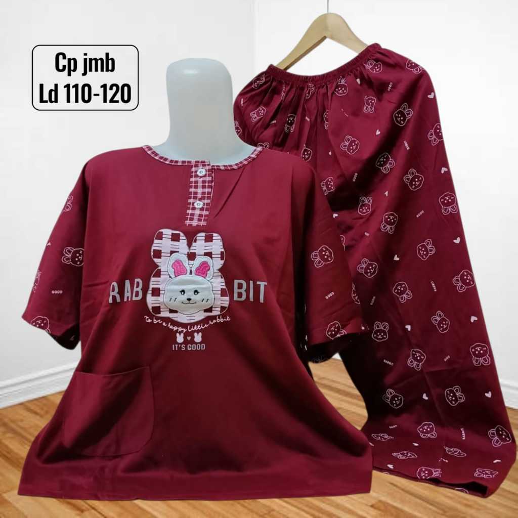 Setelan Baju Tidur Kaos CP Jumbo Big Size Babydoll Celana Panjang Wanita 3XL LD 110-120cm
