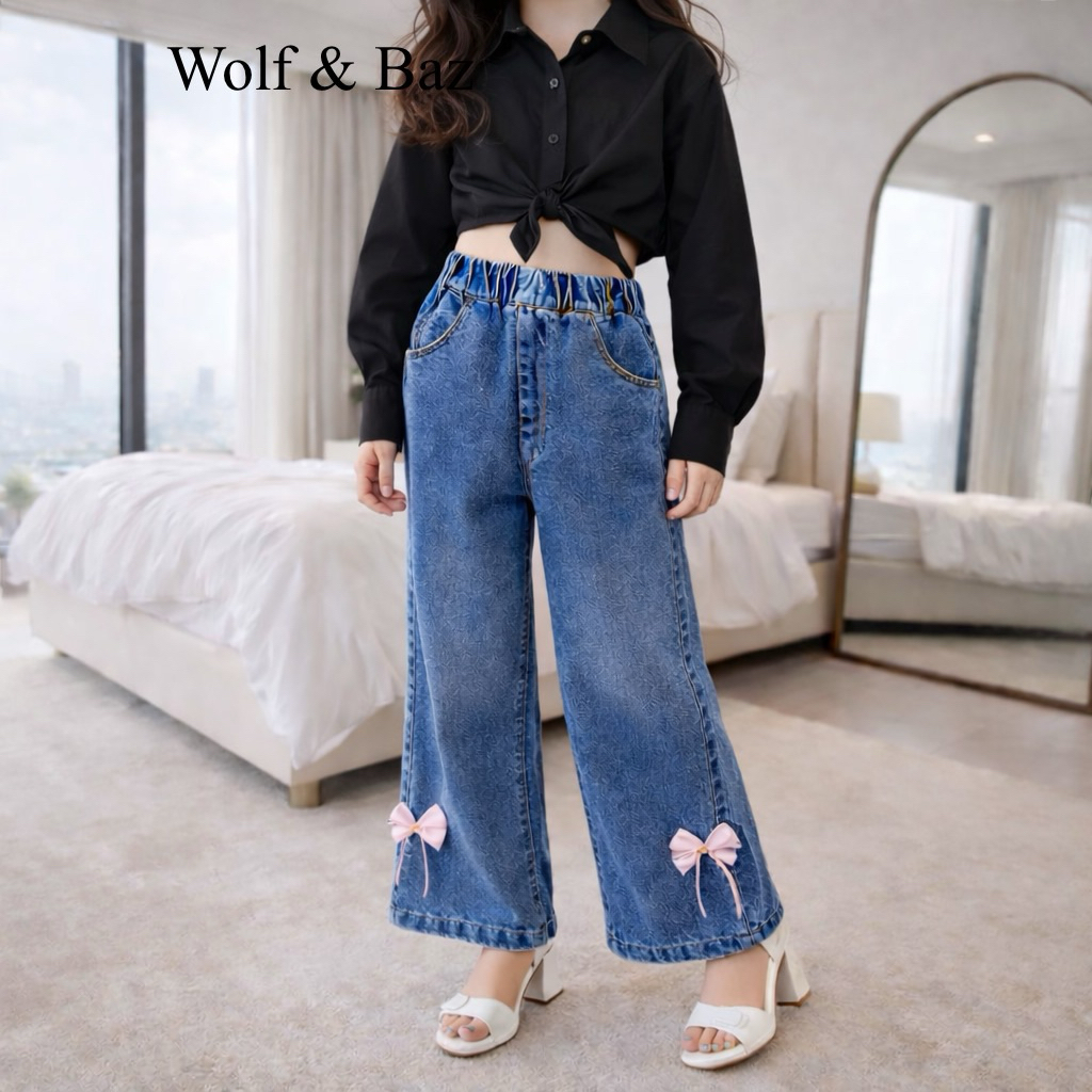 Wolf & Baz Celana Jeans Kulot Import 1-10 Tahun Gaya Korea Premium Kekinian Fashionable