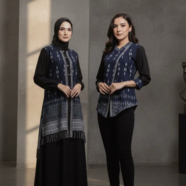 Outer Tenun Ikat Wanita Elegan | Rompi Muslim Kondangan Modern | Adem Nyaman Harga pabrik real pict|