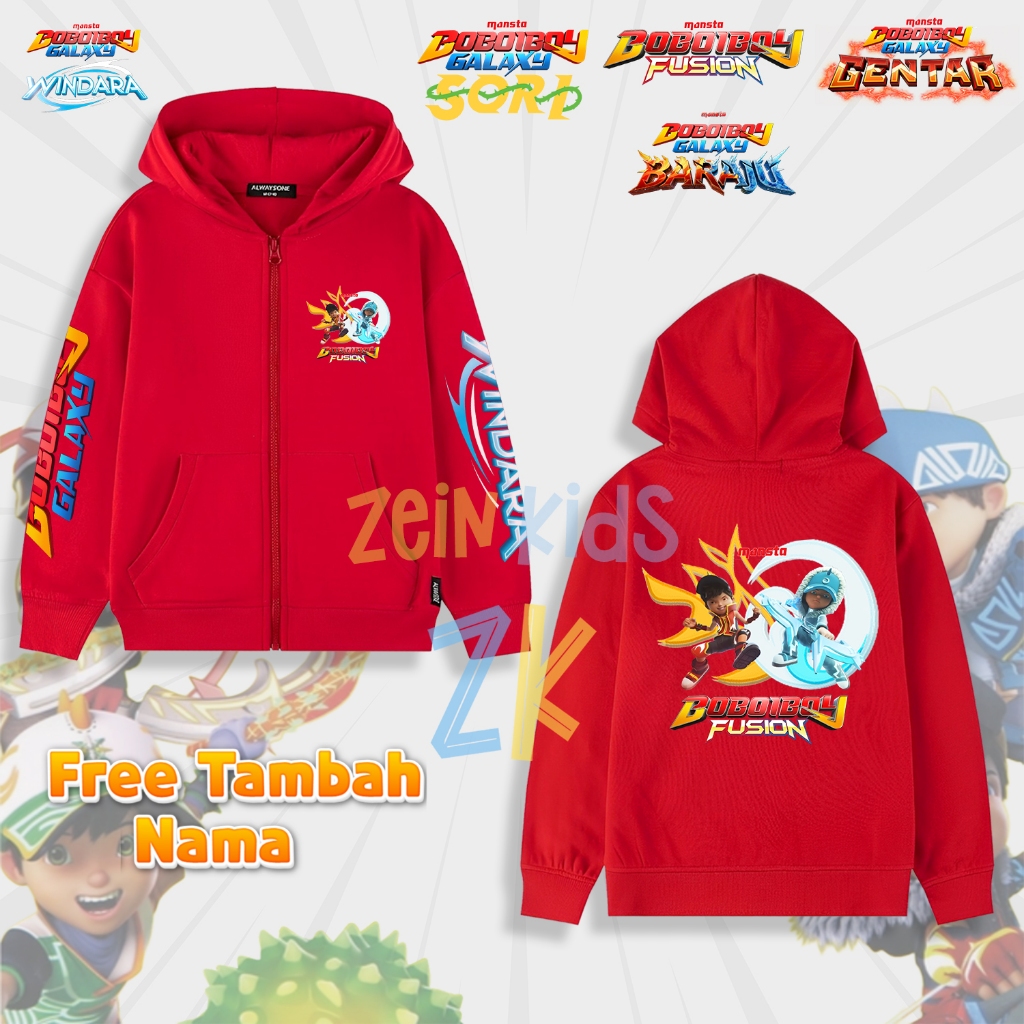 Hoodie Anak Boboiboy Galaxy Fusion / Jaket Anak Boboiboy Blaze Boboiboy Ice - Free Nama