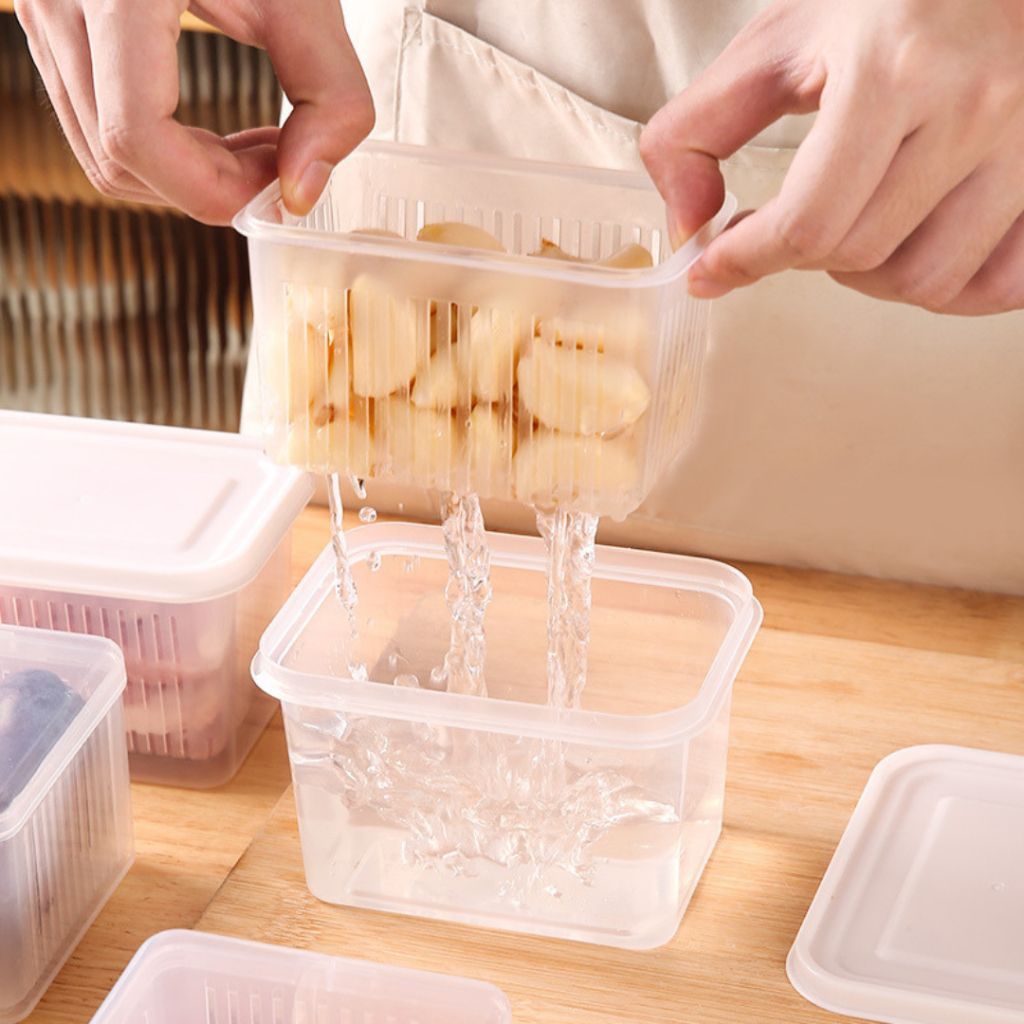 Kotak Penyimpanan Kulkas Tirisan Plastik/ Saringan Penyimpanan Kulkas