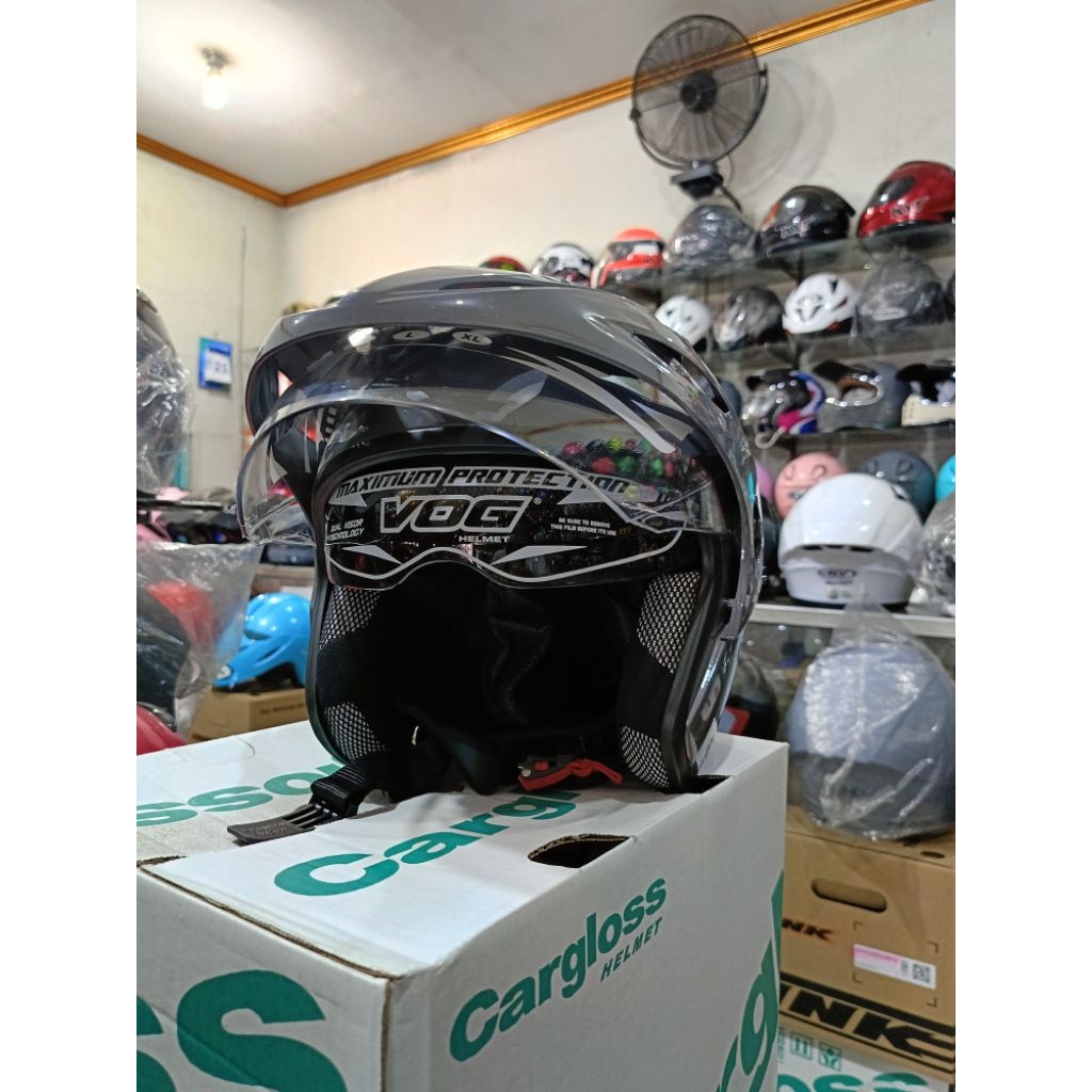 Helm VOG Volt warna grey glossy double visor