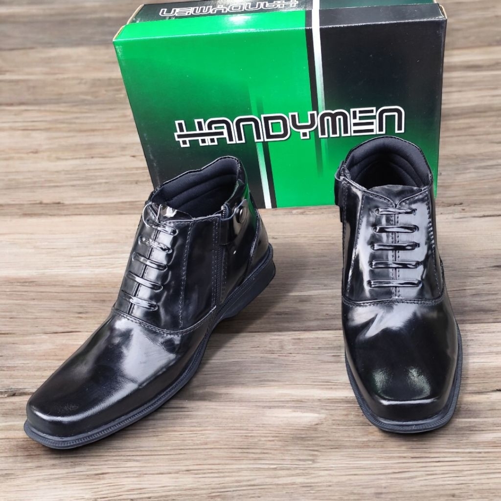 Sepatu PDH Handyman Kulit Lak Gilap Tanpa Semir | Sol Karet Pentil Anti Slip