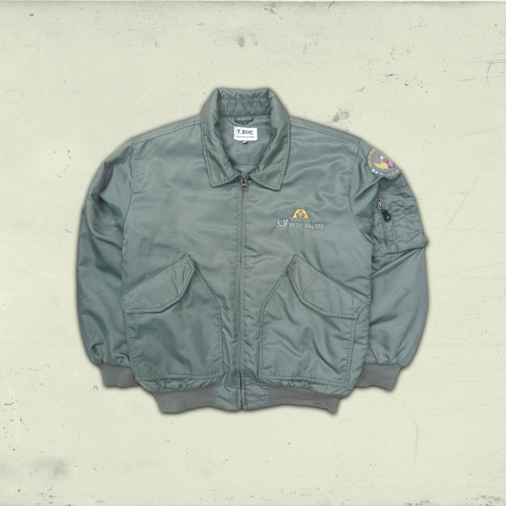 CWU 45/P Bomber Jacket By T.BUC Full Zip Sage Green Ontag L size Flight Intermediate Pilot Military 