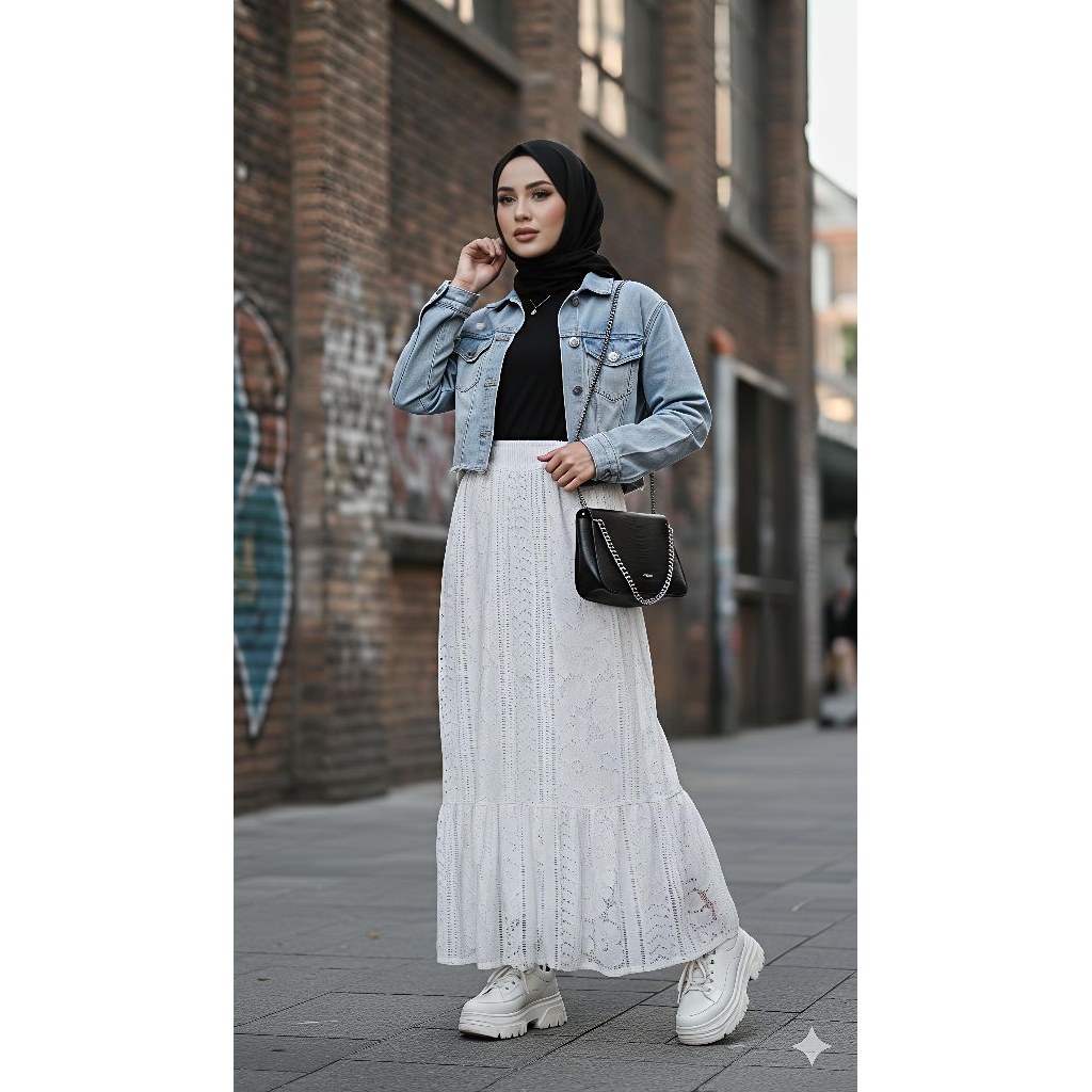 Rok Panjang Maxi Lace Premium – Rok Brokat Susun Korea Bohemian Style-Rok Lace Aesthetic – Bohemian 