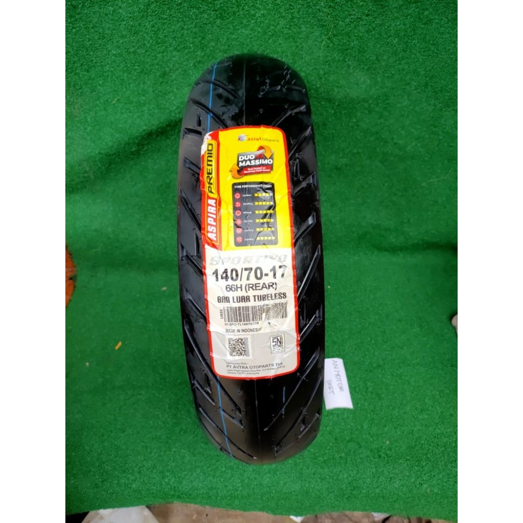 BAN 140/70 17 ASPIRA PREMIO SPORTIVO TUBELESS BAN LUAR MOTOR TUBELESS 140/70 RING 17 SPORTIVO ASPIRA