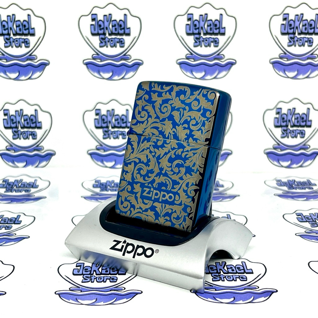Zippo Batik Blue Polish Metalic Titanium Logo Original Ping Sound