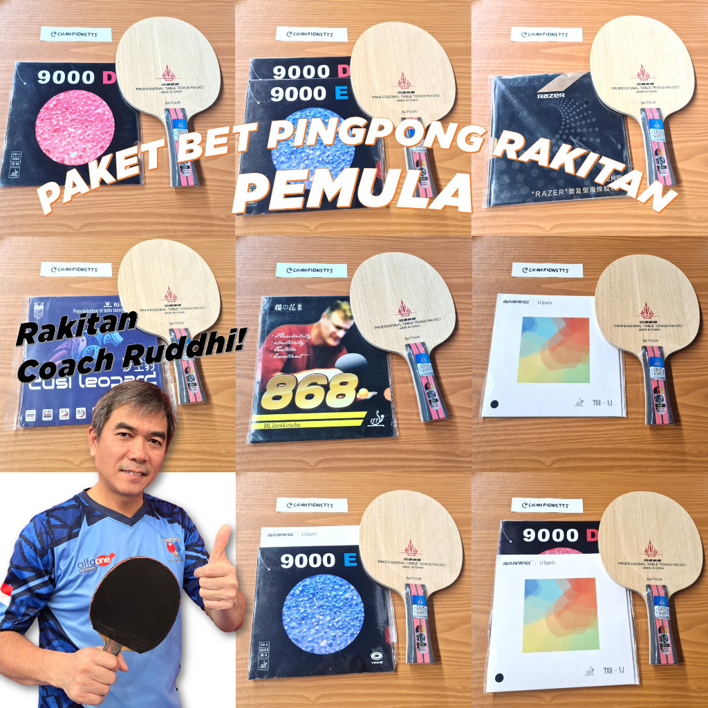 CHAMPS Paket Super Kaiser Bet Rakitan Pemula Pingpong Coach Rudy Bet Rakitan Tenis Meja