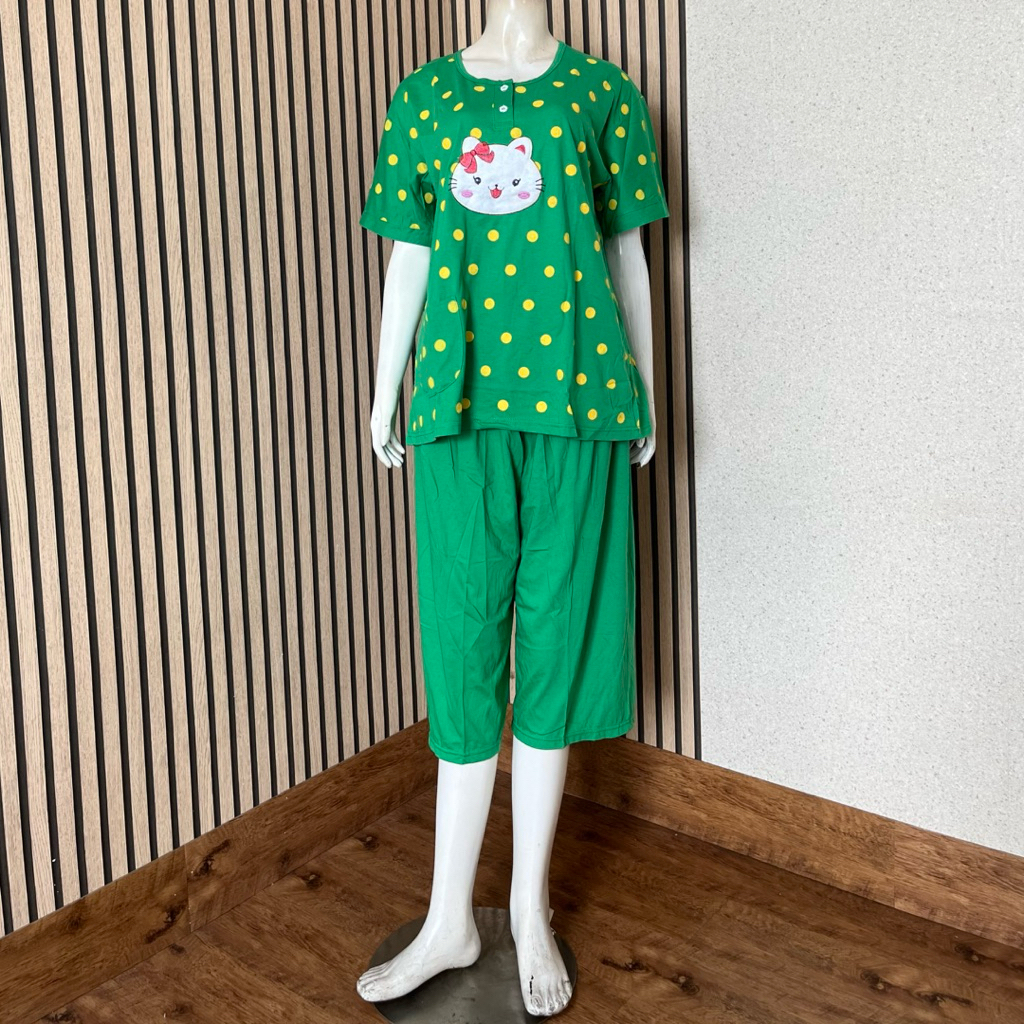 [AJ] Setelan Baju Tidur Wanita Sielie Kaos Jumbo Celana Pendek Lengan Pendek Ld 120 Cm Kancing 2