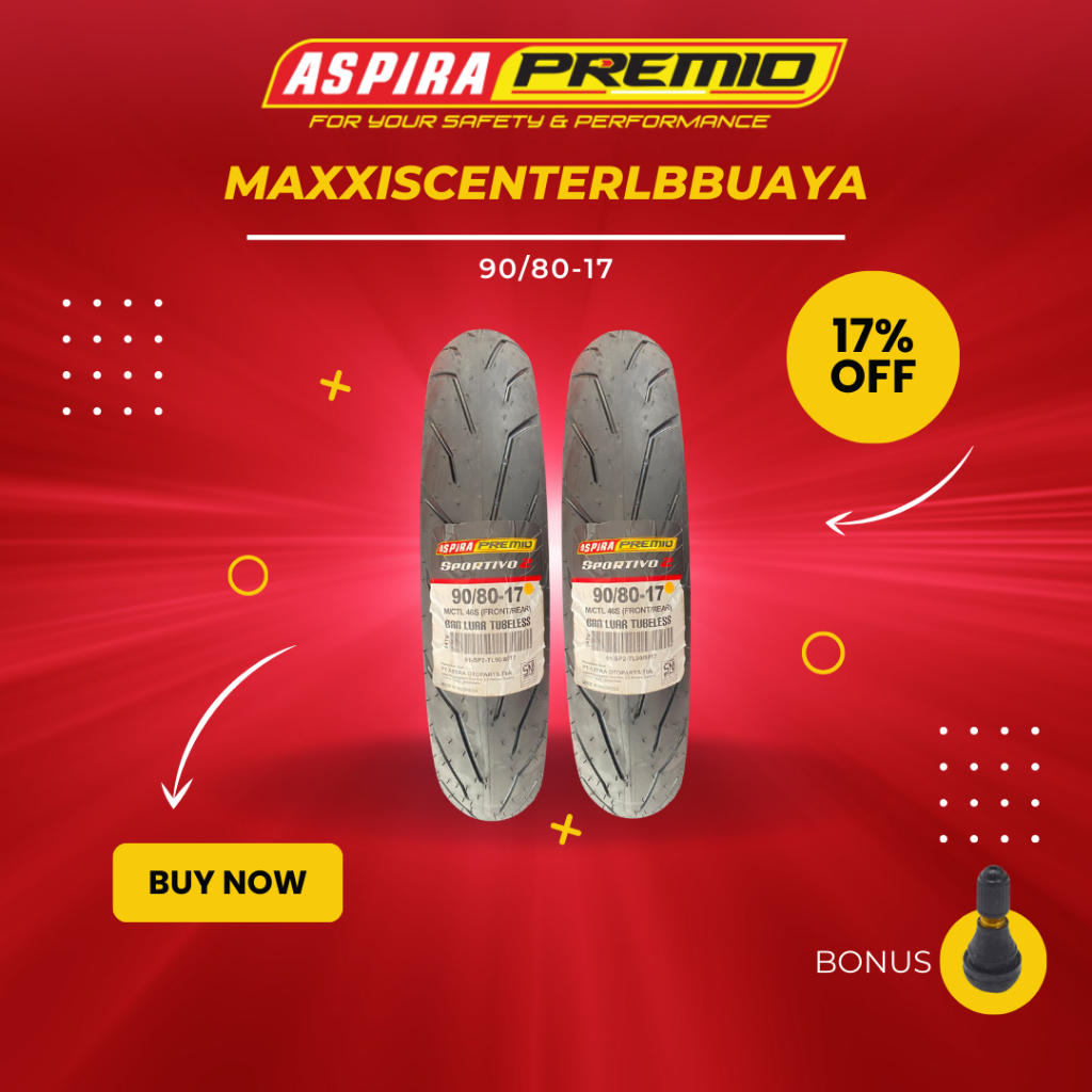 (READY STOCK COD) ASPIRA 90/80-17 SPORTIVO 2 MEDIUM COMPOUND FREE PENTIL TUBELESS