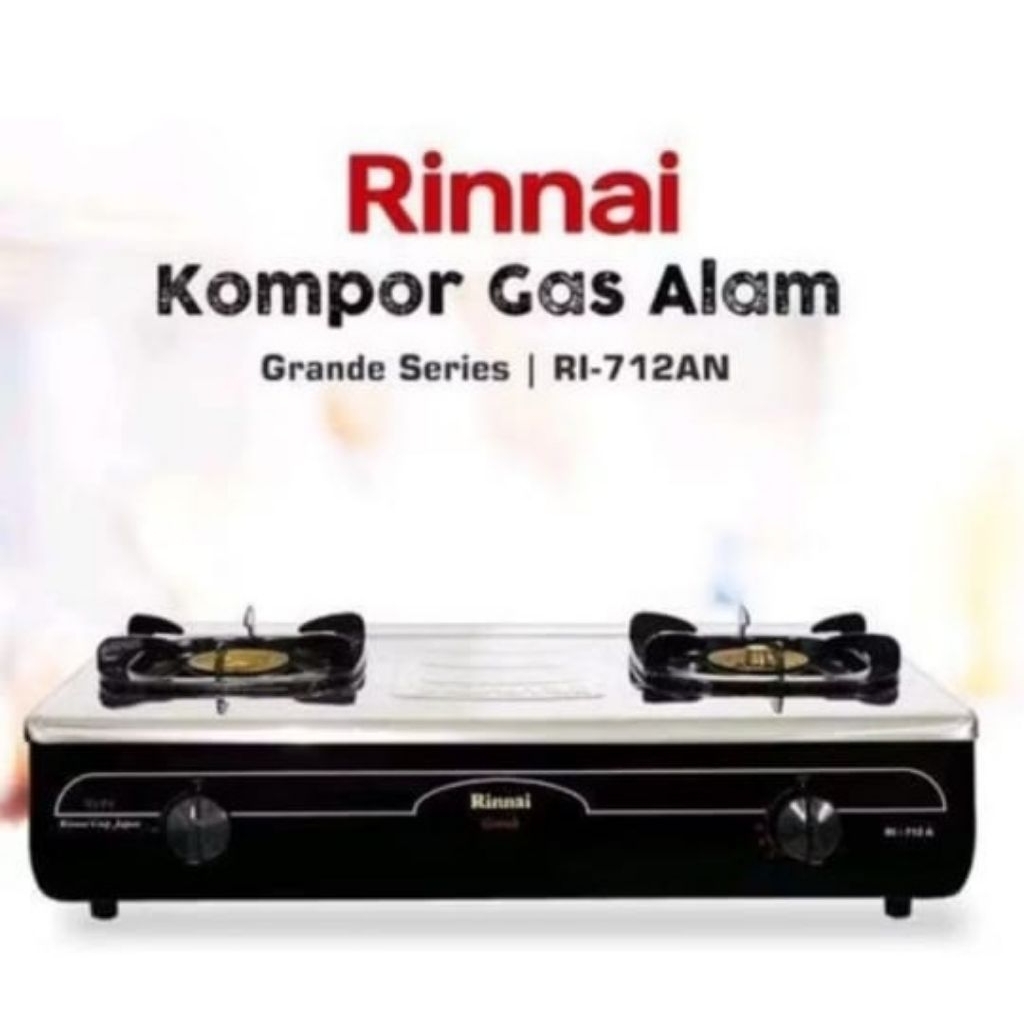 RINNAI Kompor Gas Alam 2 Tungku RI 712AN Api Turbo Stainles Steel