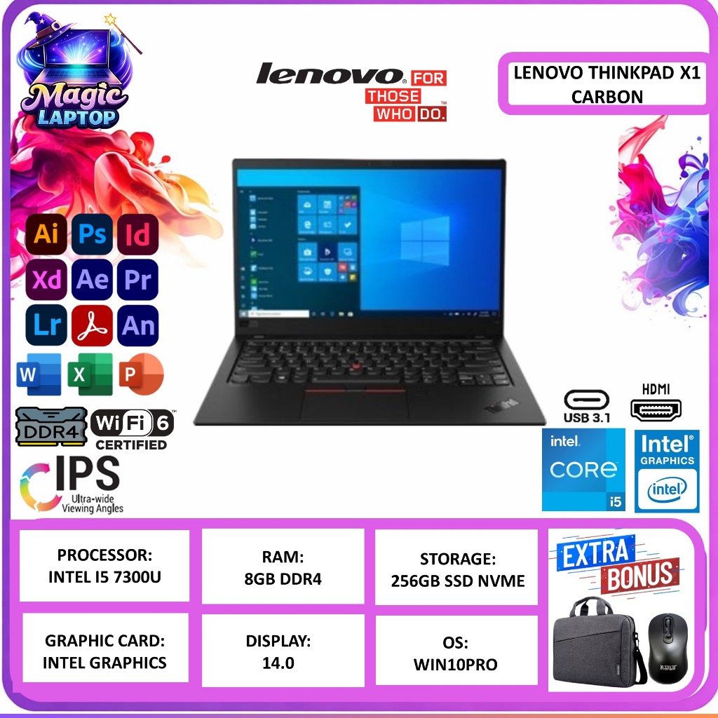 Laptop LENOVO THINKPAD X1 CARBON INTEL I5 7300U 8GB 256GB 14.0 WIN10PRO SECOND