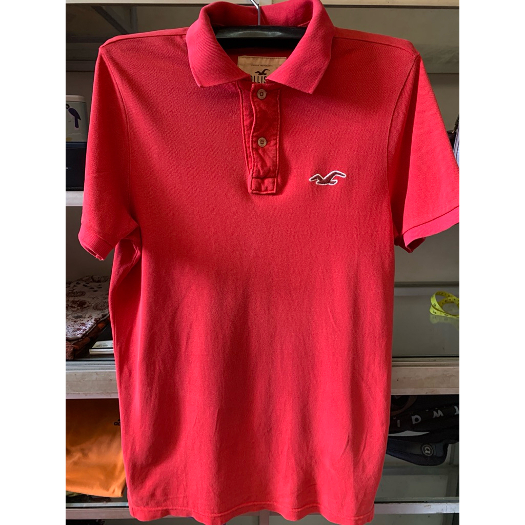 ​Hollister Polo Shirt Pria Original Merah - Kaos Kerah Bahan Tebal & Premium