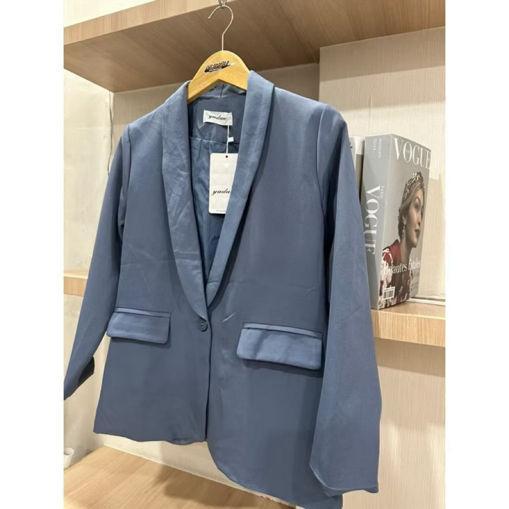 Korean Blue Blazer Outer Wanita Baju kerja Kantoran Navy Biru Tua Wanita