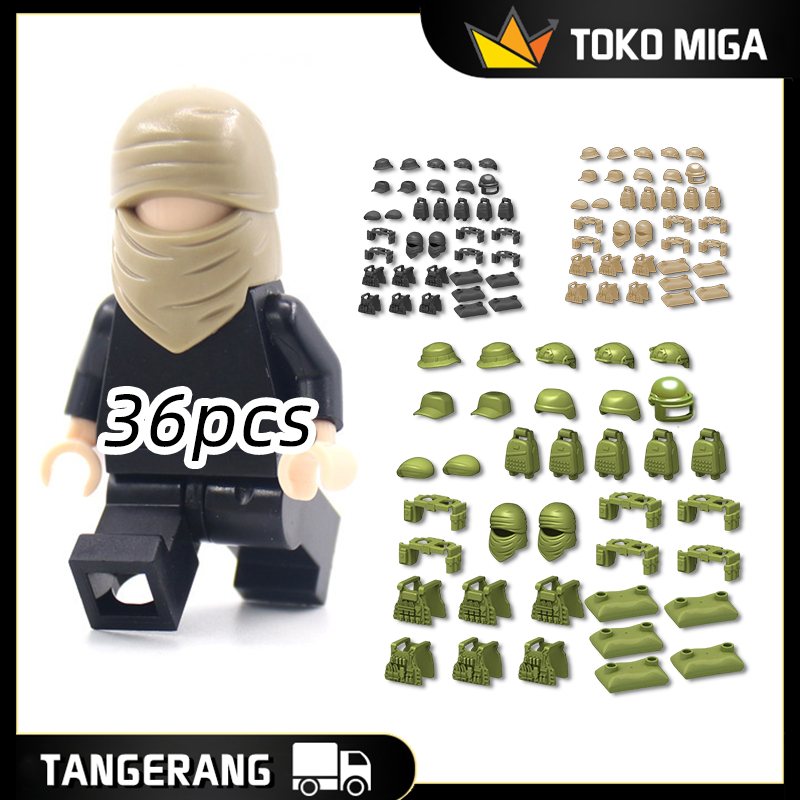 36PCS/Tas Mini Mainan Brick Militer Accessories Helm Night Vision SWAT ARMY minifigure Brick Assesor
