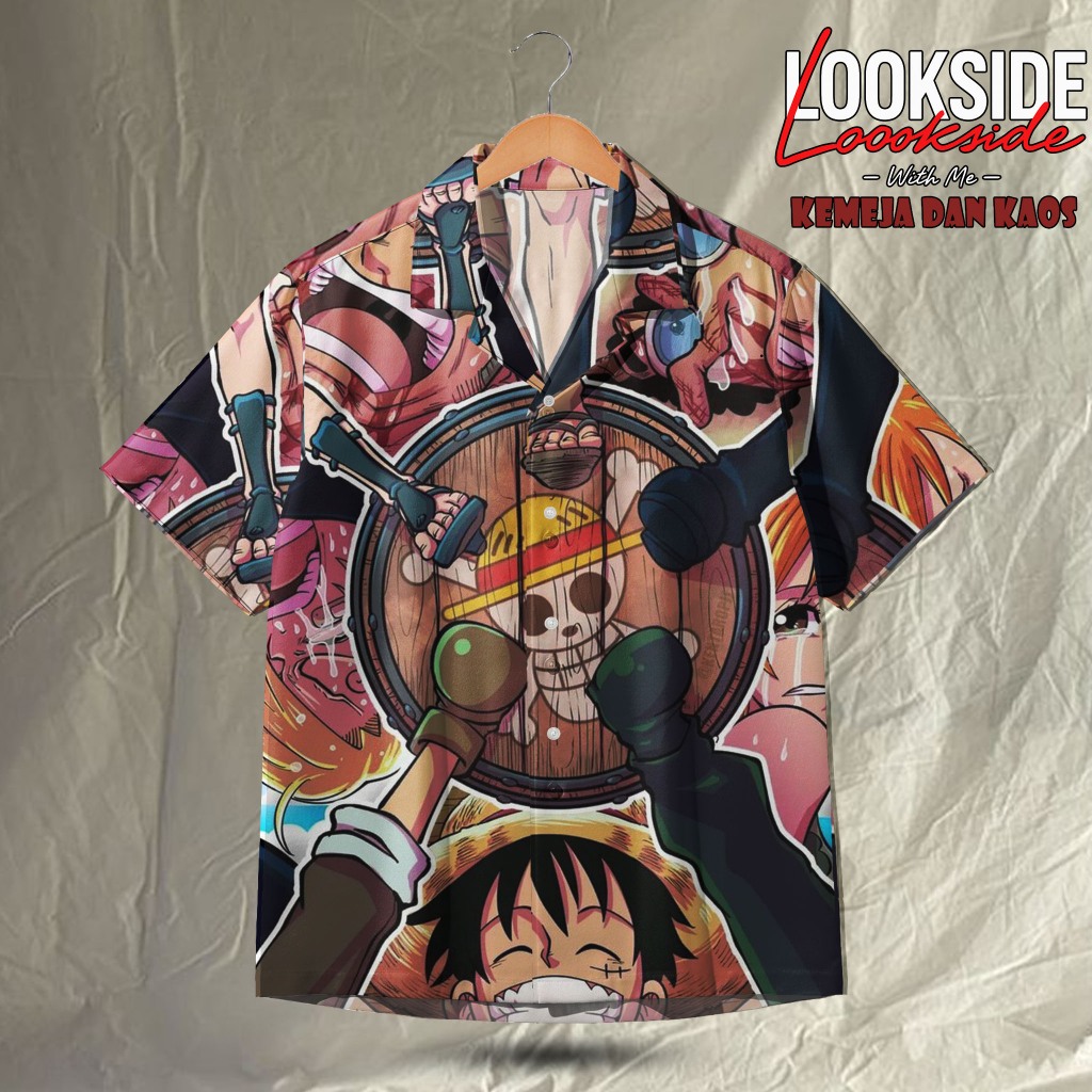 LOOKSIDE Kemeja Anime One Piece Motif Nakama Forever - Baju Luffy Straw Hat Crew Full Print | LOK267