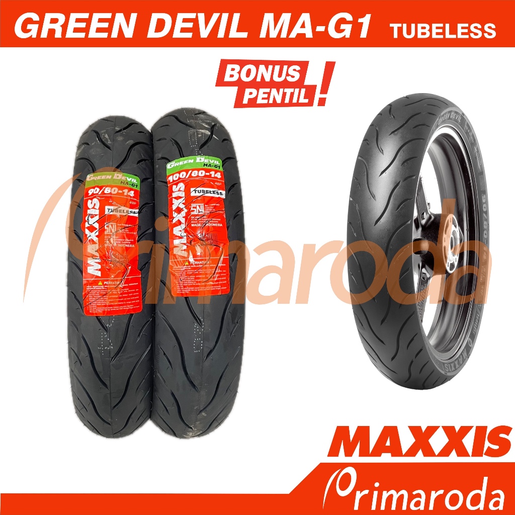 Sepasang Ban Tubeless 90/80-14 dan 100/80-14 Maxxis Green Devil MA-G1
