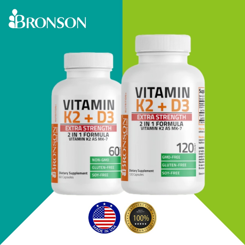 Bronson Extra Strength D3 10.000 IU K2 120mcg Vitamin Kesehatan Tulang Vitamin K2 D3 60 Capsules/120