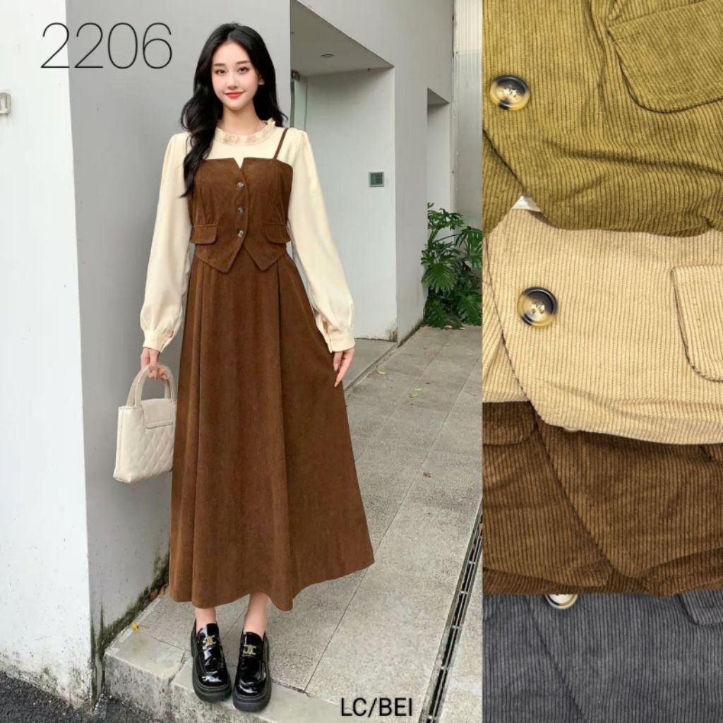 Gamis Kodorai Import 2206 - Gamis Wanita Korea Sytle - Gamis Lebaran Import - Gamis Korea Sytle