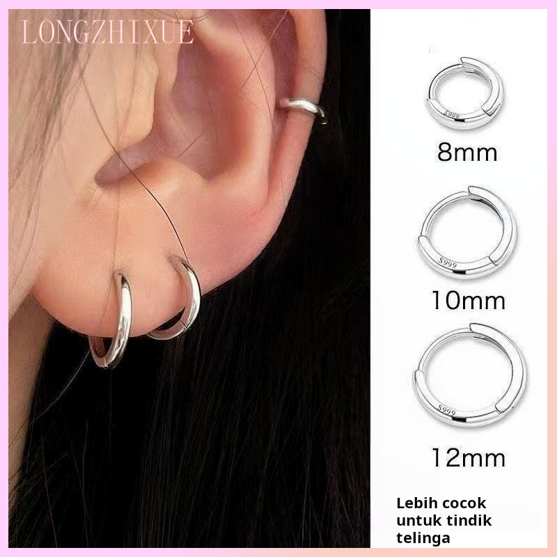 Anting-anting perak sterling 999 untuk anak perempuan, bulat dan berwarna polos, cocok untuk dipakai