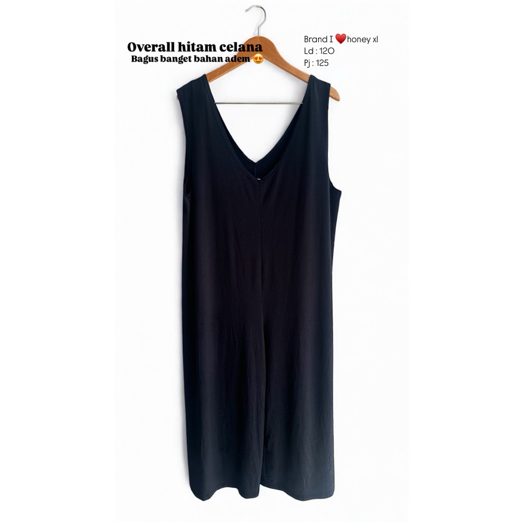 overall hitam celana kulot bahan adem