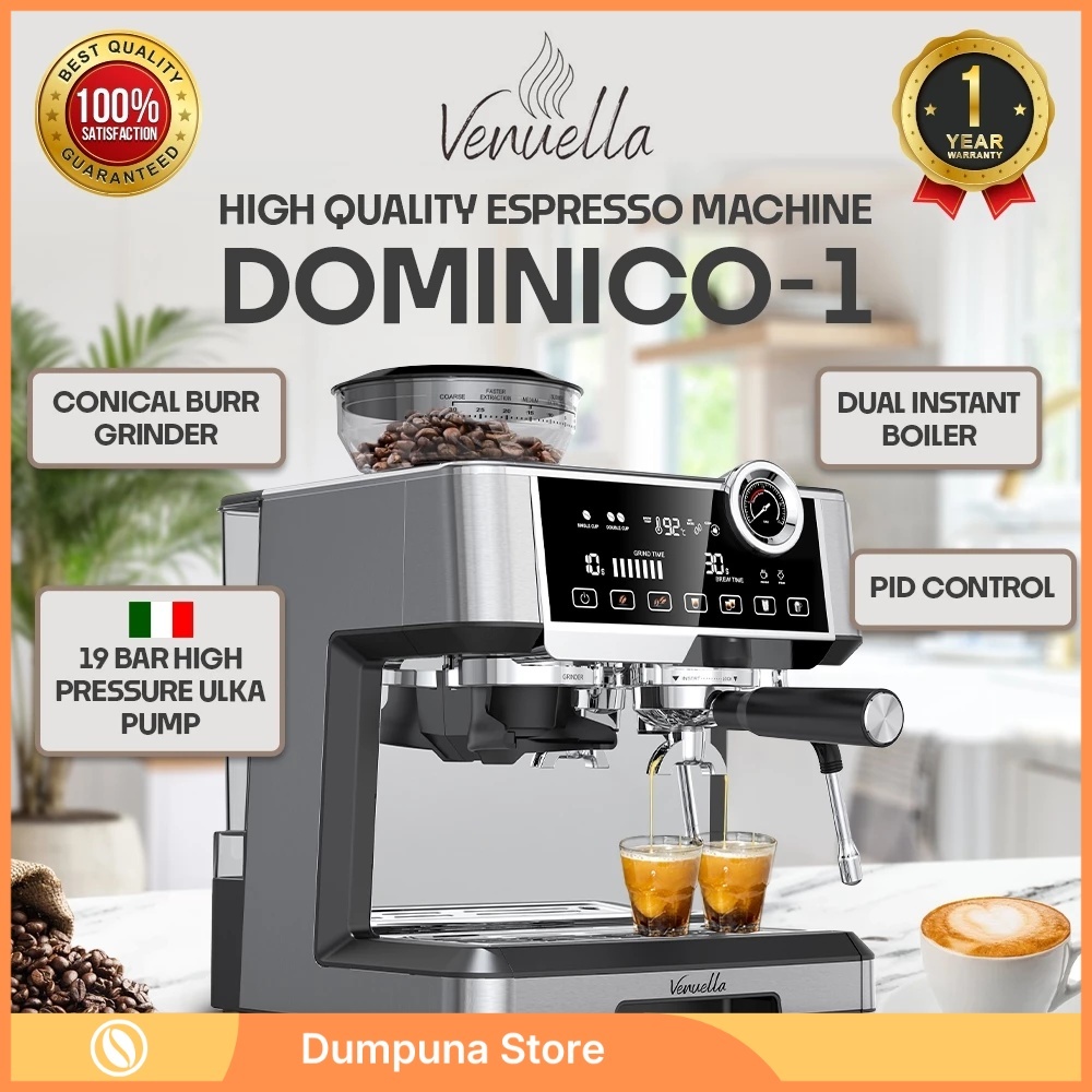 Venuella Dominico-1 Mesin Kopi Espresso Semi Commercial – Double Boiler, Grinder Built-in, 19 Bar UL