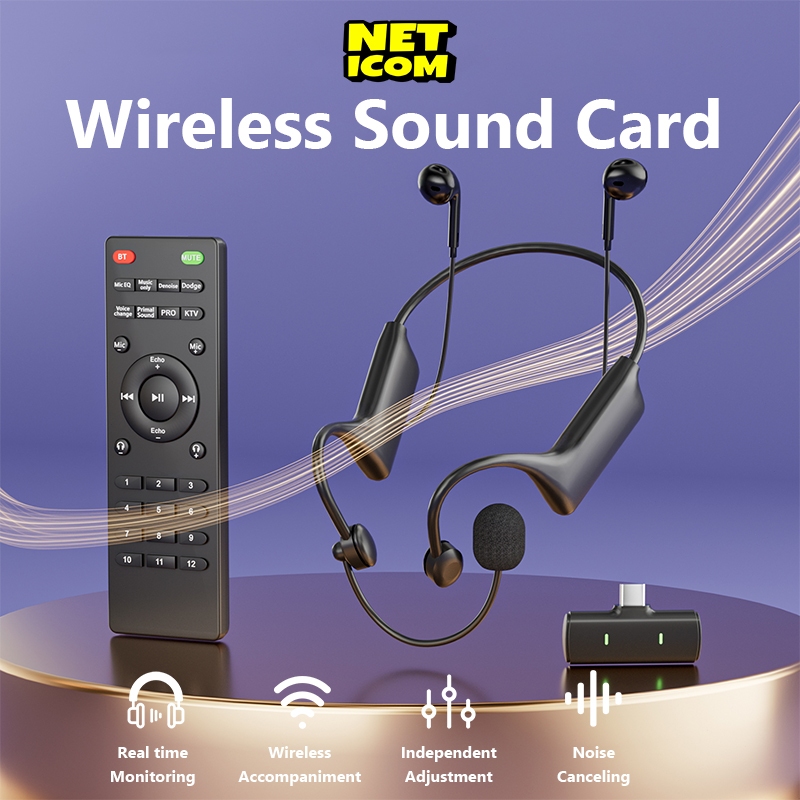 NETICOM K9 Soundcard Bluetooth Kartu Suara Live 3-in-1 | Microfon Wireless Clip-on + Soundcard untuk