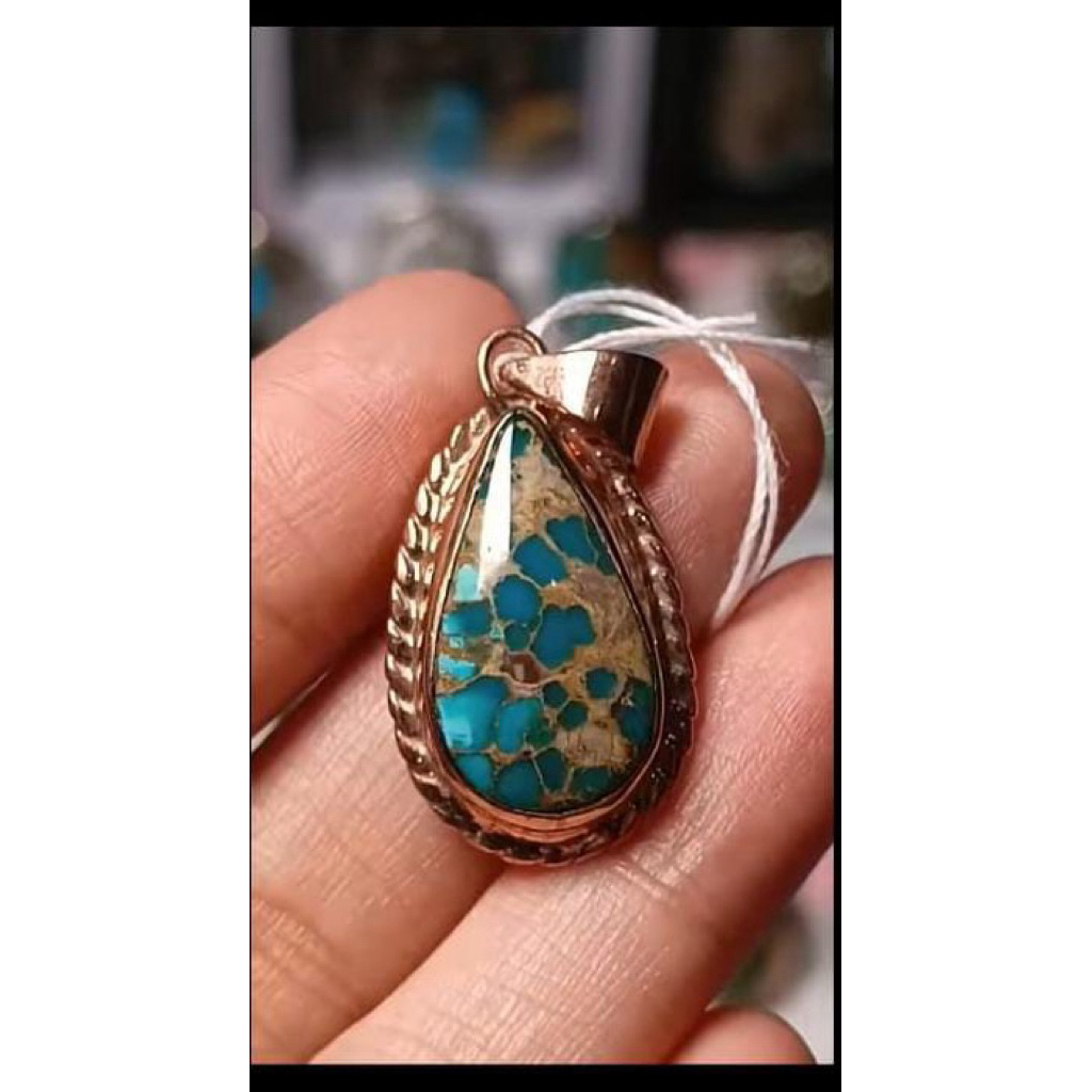 Liontin Batu Pirus Persia Iran ring Perak