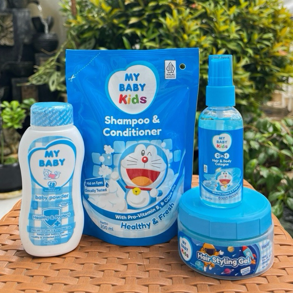 My Baby Kids PAKET 4in1 Shampoo&Conditioner Healthy&Fresh 200ml + Baby Powder Healthy&Protect 50gr +