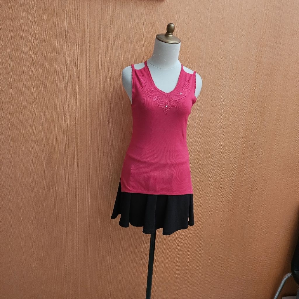 atasan kaos wanita lidi pink terang M cewek blouse cute sexy santai bodycon MEWAH