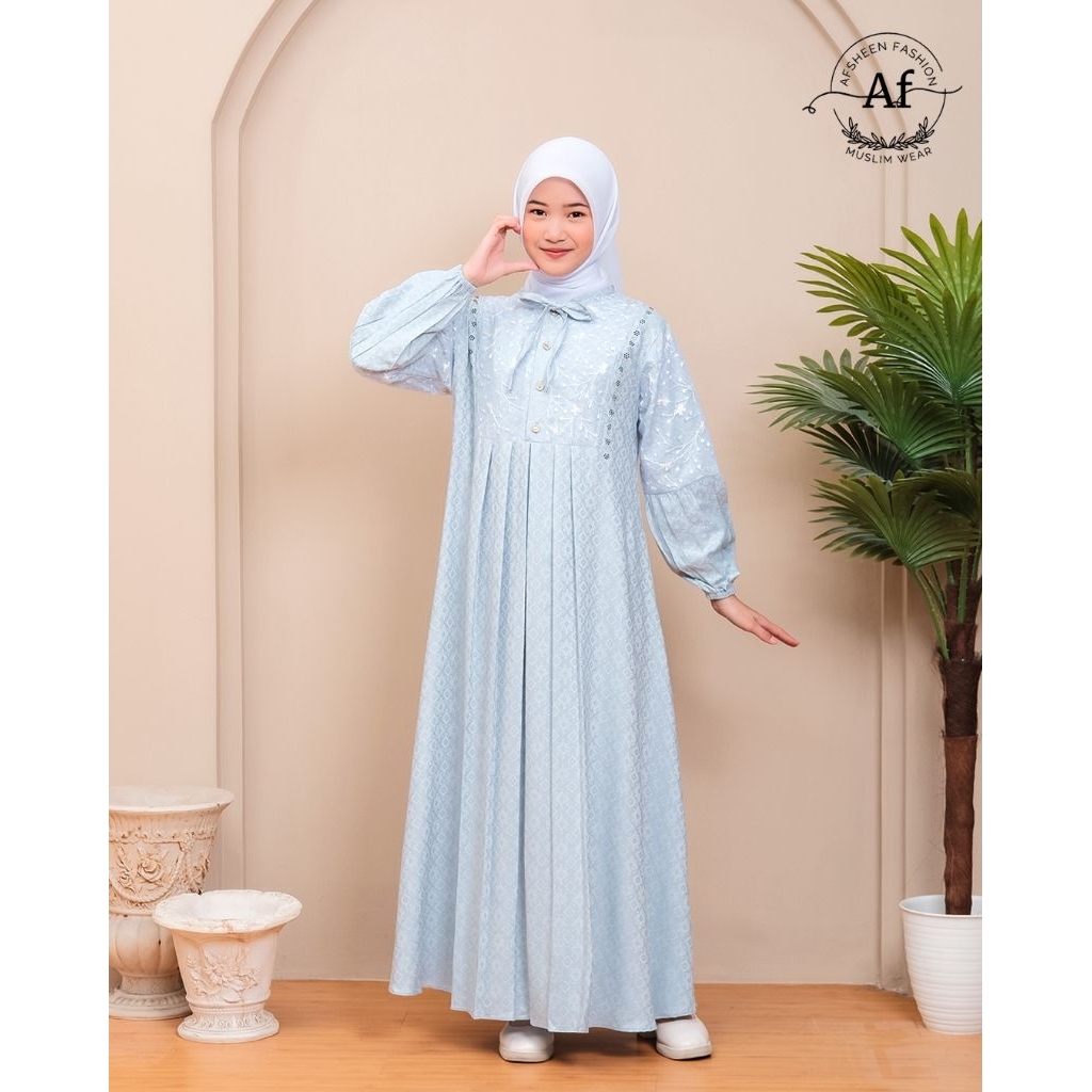 Afsheen Fashion - Baju Gamis Remaja Tanggung Model Mecca Dress Bahan Viscose Jaguard Motif Bunga Kek