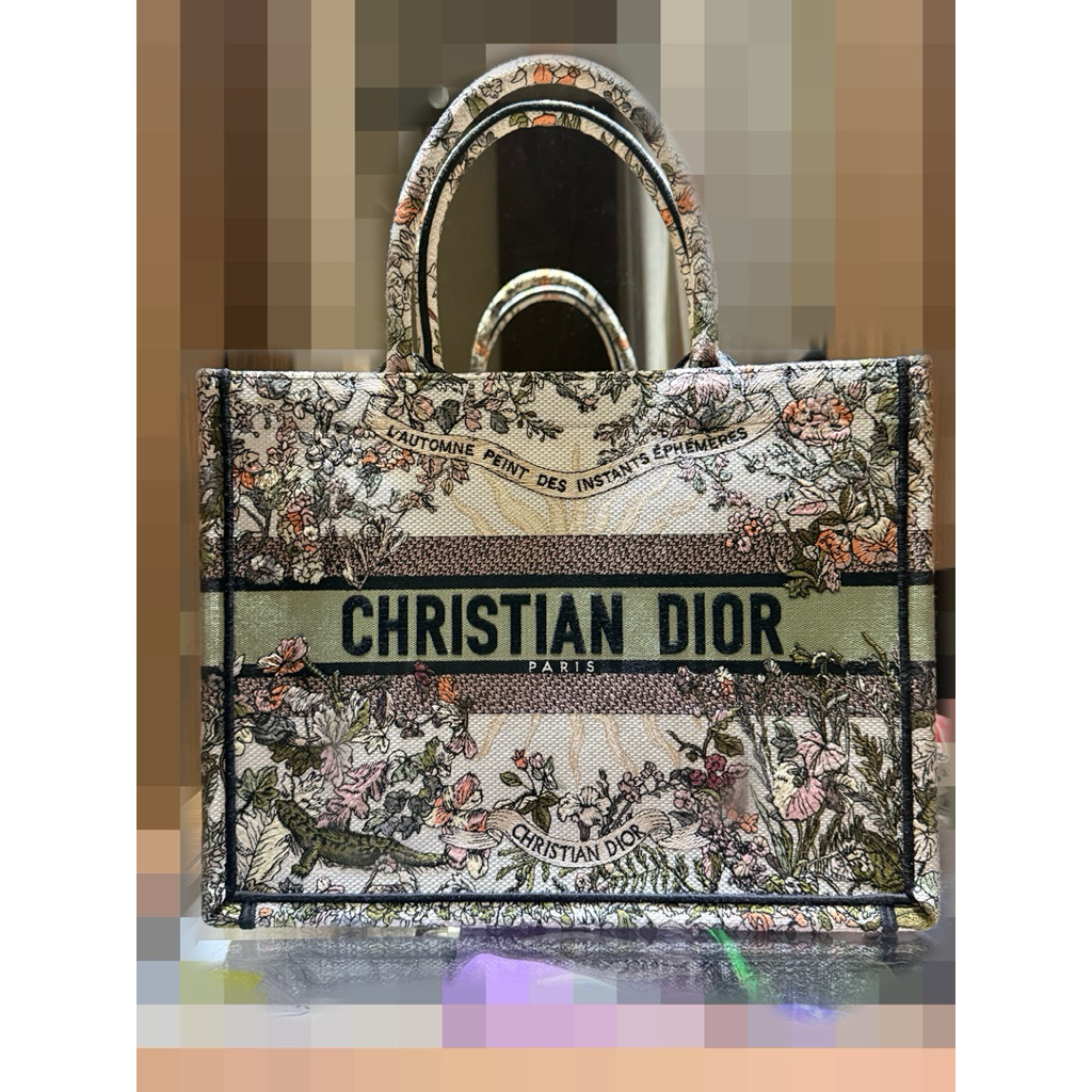 dior book tote christian medium embroidery tas bagus mewah luxco