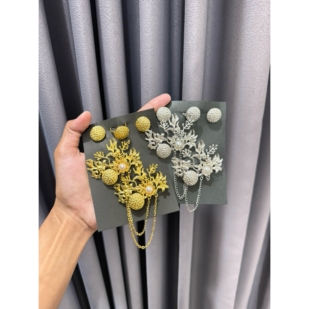 Set Bros Kancing Estela Gold / Silver skrup hiasan kebaya bali
