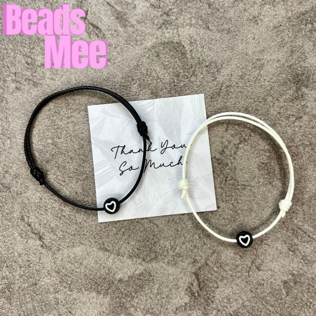 Gelang Couple Motif Hati Hitam Garis Putih Gelang Tali Keren Waterproof