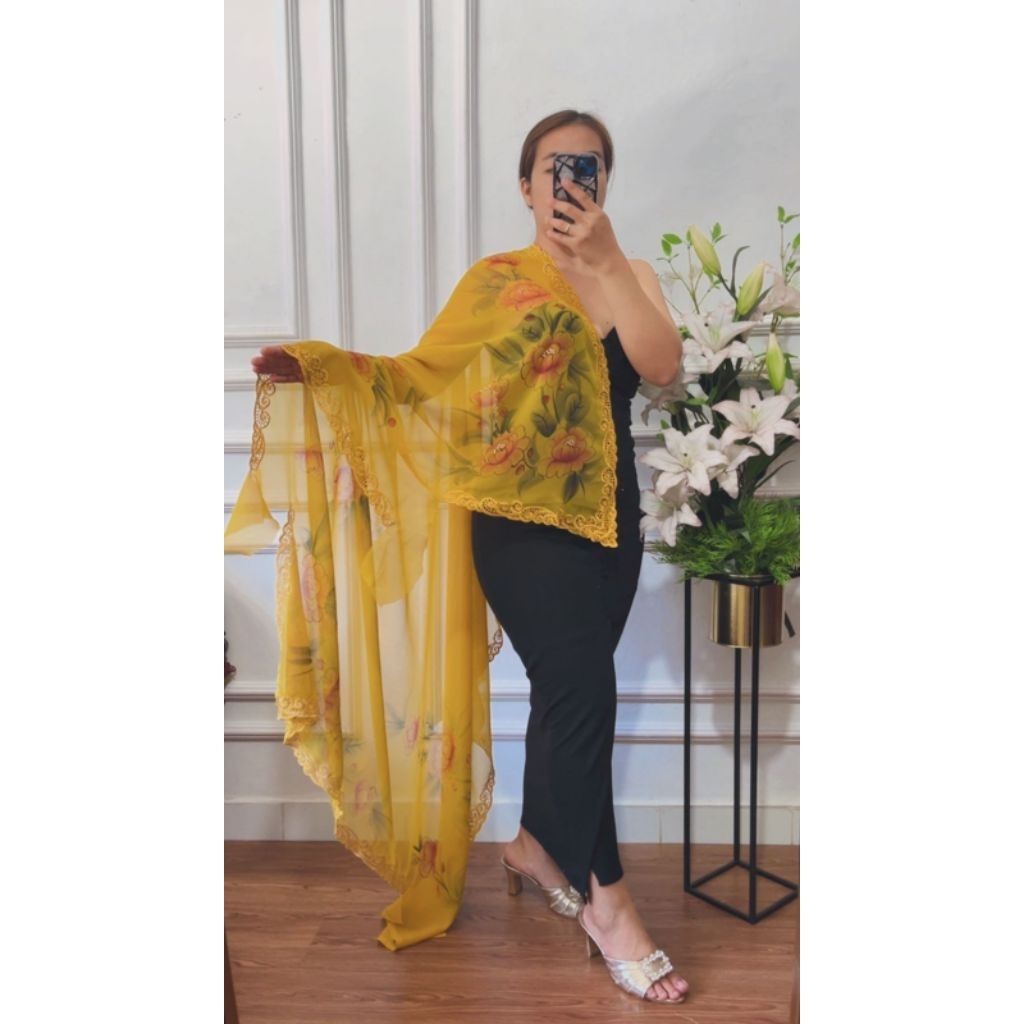 KAIN KEBAYA BORDIR LUKIS BALI 3D versi2/ BAHAN KEBAYA ENCIM TERBARU SIFON CREPE LUKIS BORDIR