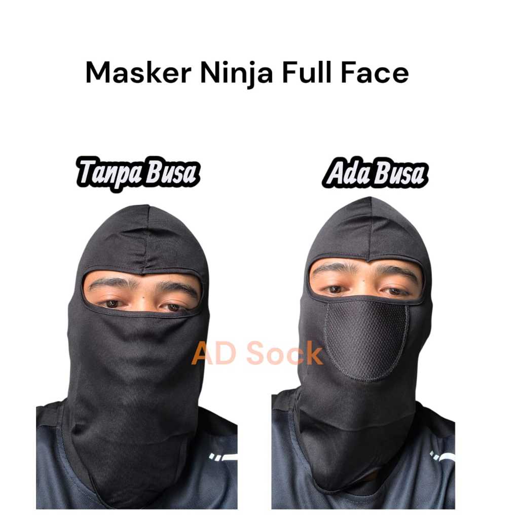 Masker Ninja Full Face Hitam Polos Masker Motor Pria Berkendara