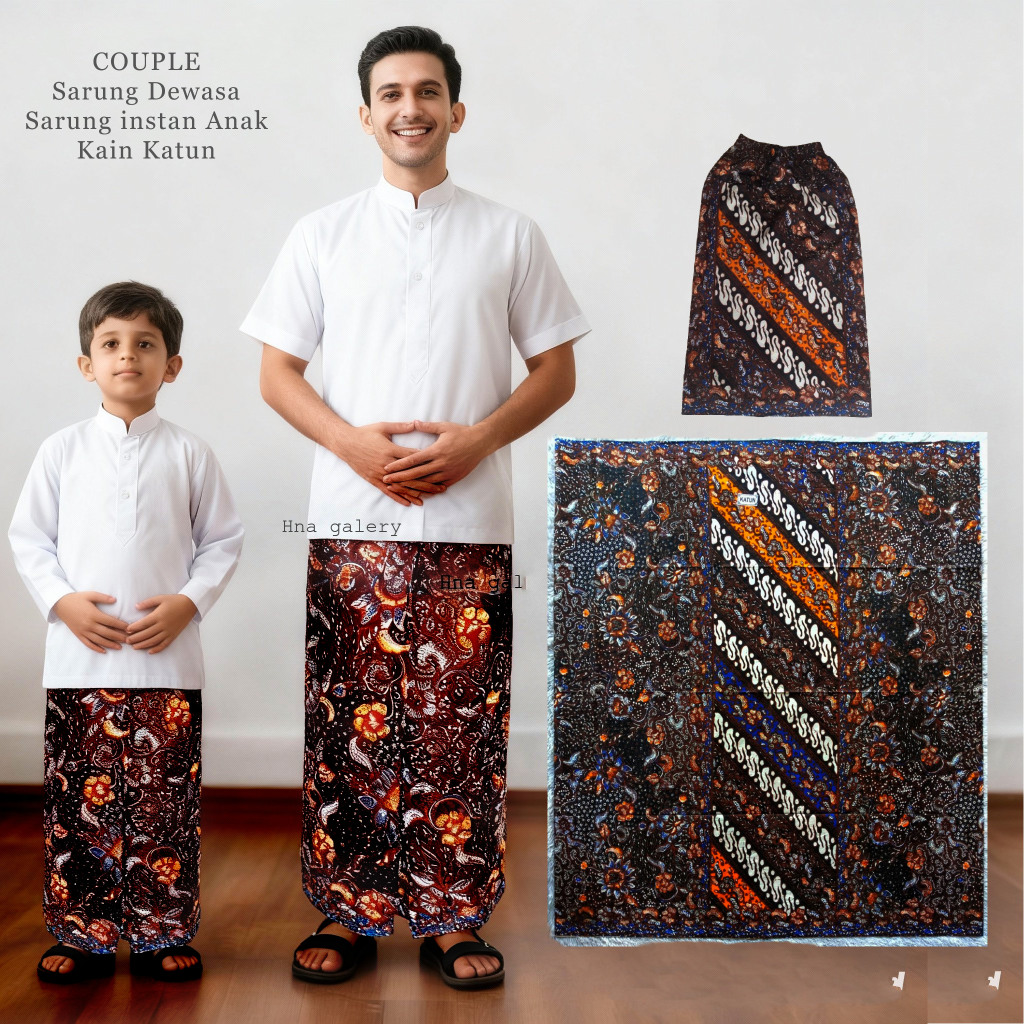 Sepasang Sarung Ayah & Sarung Instan Anak Kain Katun Motif Laseman