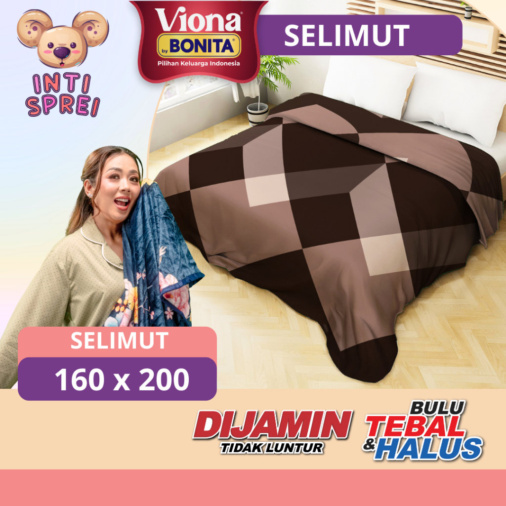 SELIMUT BONITA VIONA BULU HALUS TEBAL 160X200CM MOTIF AESTHETIC PINK TRAVELING DEWASA ANAK LEMBUT