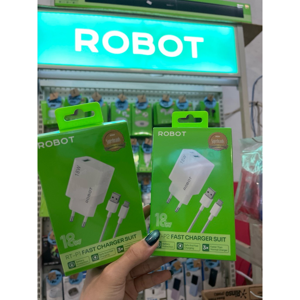Travel charger+Cable Robot /kepala batok cas dan kabel merk robot Original garansi Resmi 100%