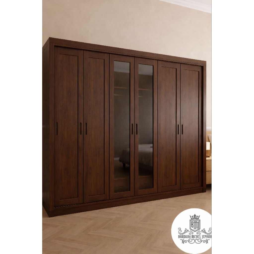 lemari pakaian jati pintu 6 & 5 minimalis