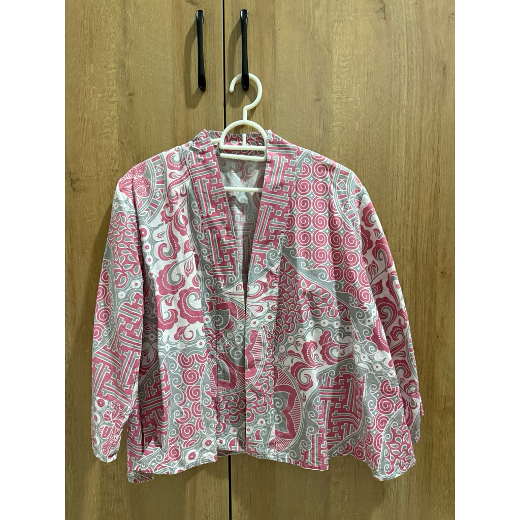 outer atasan wanita batik pink baju luaran blazer