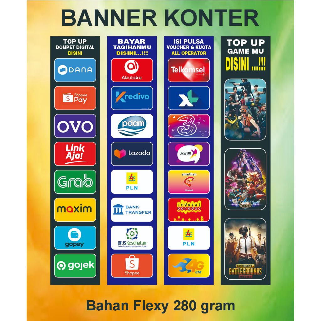BANNER SPANDUK VERTIKAL TOKO KONTER PULSA