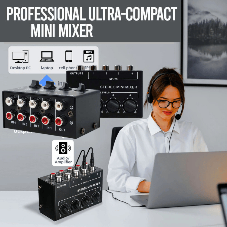 PUCUK 4 Channel Mixer mini audio Sound Card Amplifier profesional mikser audio Ultra-Compact STERO