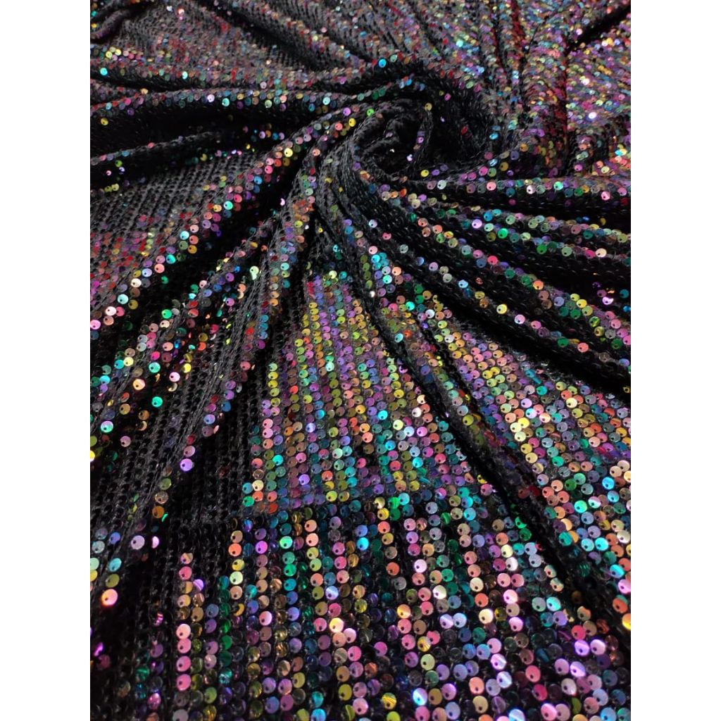 BAHAN/KAIN BLUDRU FULL PAYET SEQUIN PREMIUM/BLUDRU TEBAL PELANGI