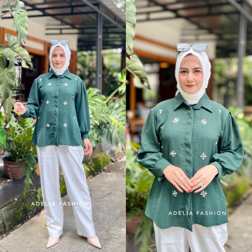 LGN - BAJU ATASAN WANITA KEMEJA CELIN CRINGKEL AIRFLOW PREMIUM MOTIF PAYET MUTIARA