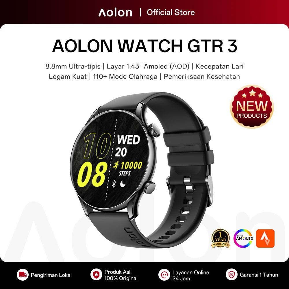 [Garansi 1 Tahun] Aolon GTR 3 Jam Tangan Smartwatch 46mm Tampilan Amoled AOD 8.8mm Ultra-tipis Pangg