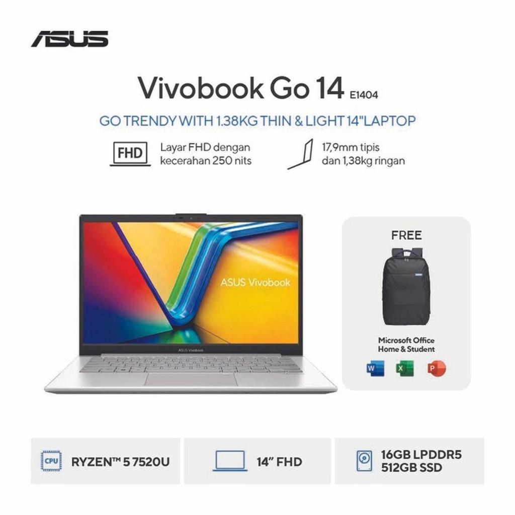 Asus Vivobook GO 14 E1404FA AMD Ryzen 5 7520U Ram 16GB 512GB SSD Windows 11 Home + Office 14.0 Inch 