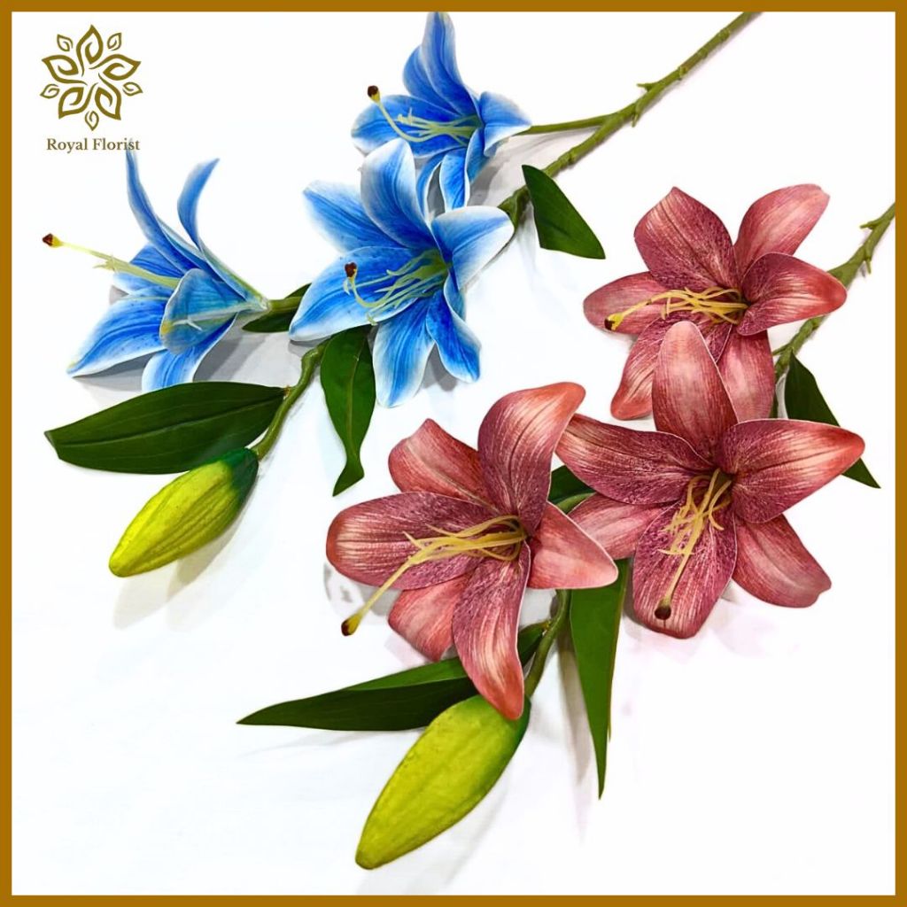 Bunga Lily Jumbo Cabang 3 Tangkai Panjang /Lily Latex Hias Dekorasi/Bunga Lily Bucket Import Premium