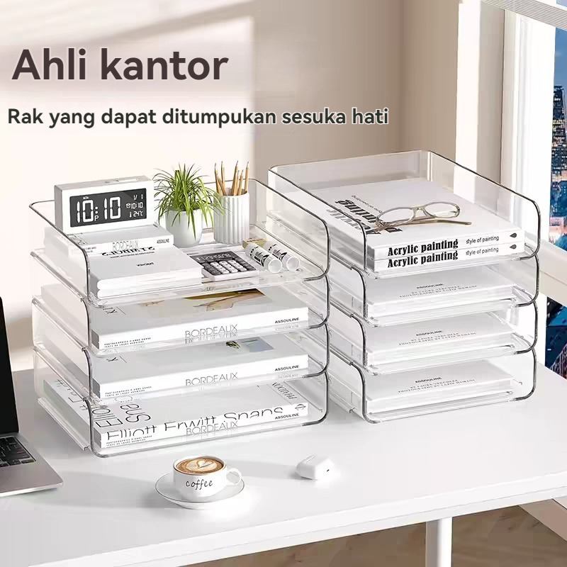 Susun Tray File Dokumen Susun / Rak Kertas Organizer Document Paper Meja Kantor Transparant, nampan 