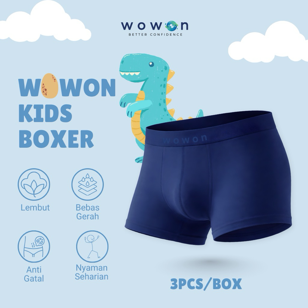 (3 PCS) Wowon Kids Boxer - Boxer Anak Anti Bakteri - Extreme Comfort Boxer